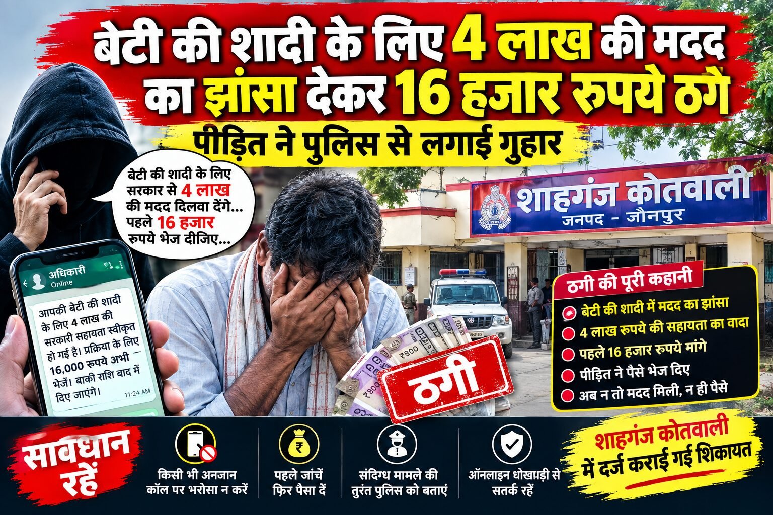 बेटी की शादी के लिए 4 लाख की मदद का झांसा देकर 16 हजार रुपये ठगे, पीड़ित ने पुलिस से लगाई गुहार