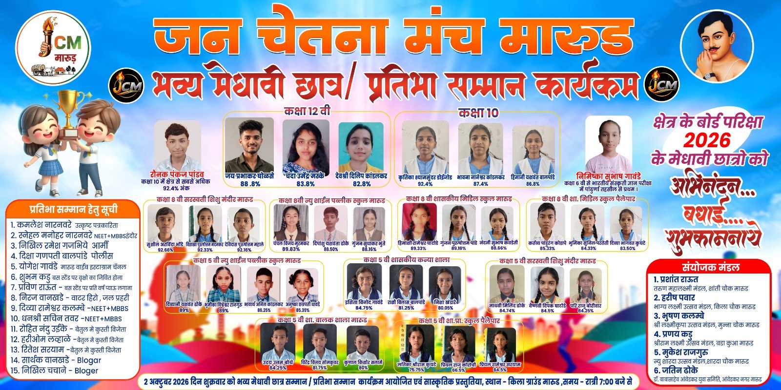 क्षेत्र में पहली बार मेधावी छात्र एवं प्रतिभा सम्मान समारोह का आयोजन, जनचेतना मंच मारुड की पहल