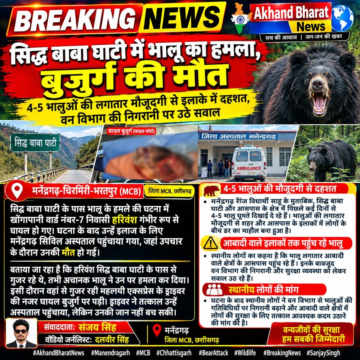 सिद्ध बाबा घाटी में भालू का हमला, बुजुर्ग की मौत