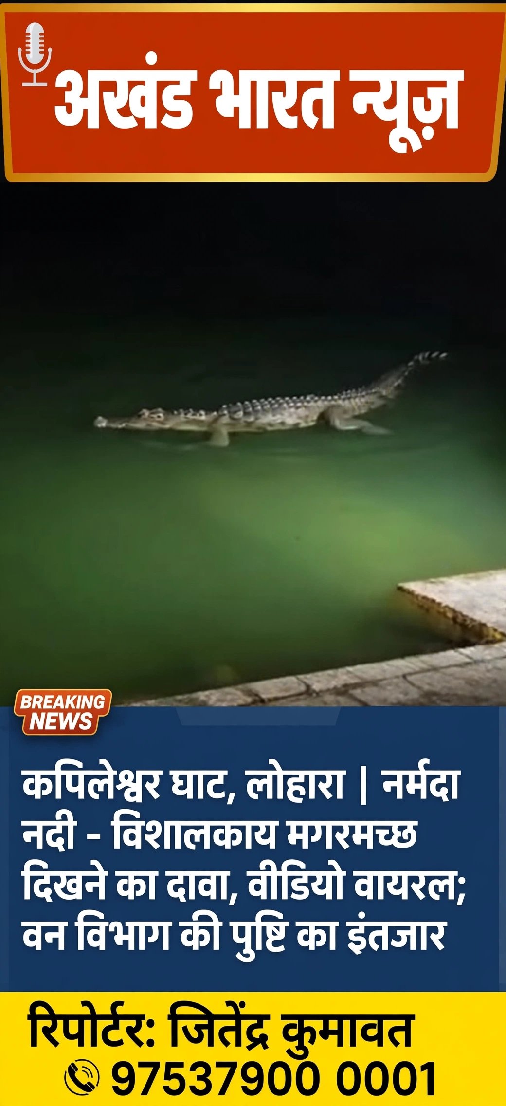– अखंड भारत न्यूज़ – कपिलेश्वर घाट, लोहारा | नर्मदा नदी – विशालकाय मगरमच्छ दिखने का दावा – वन विभाग की पुष्टि का इंतजार – क्षेत्र में सतर्कता की सहलाह।