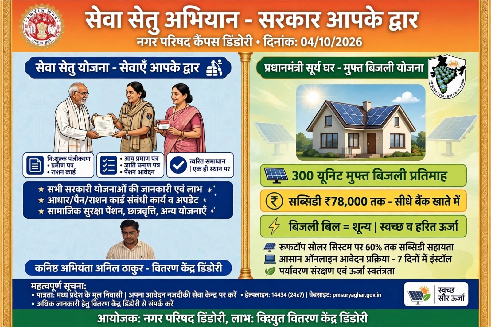 सेवा सेतु अभियान के तहत नगर परिषद कैम्पस में लगे शिविर में बिजली विभाग ने 6 उपभोक्ताओं को दिया पीएम सूर्य घर योजना का लाभ